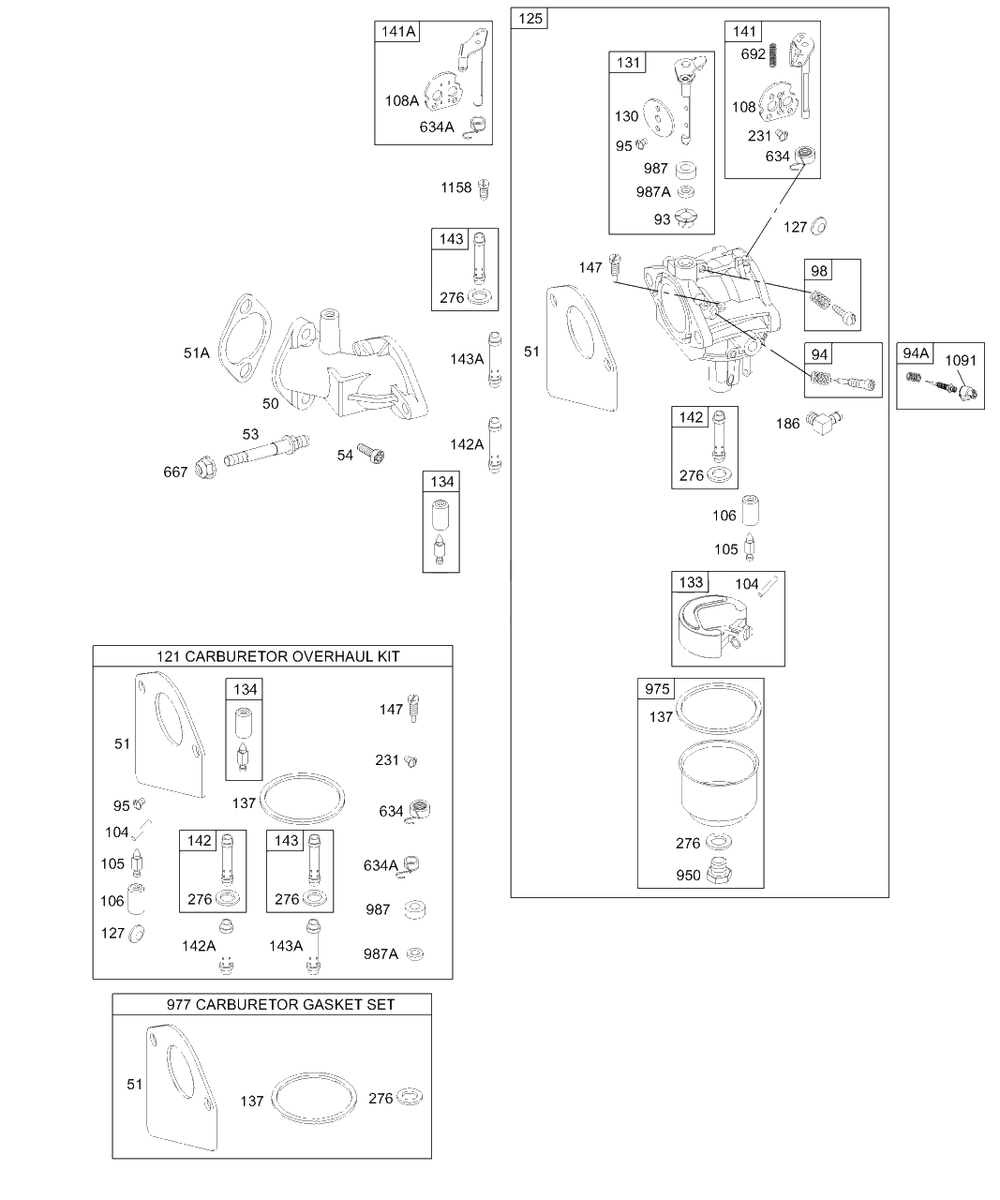 Carburetor Group Diagram and Parts List for 194702-4526-XX  Briggs and Stratton Engine